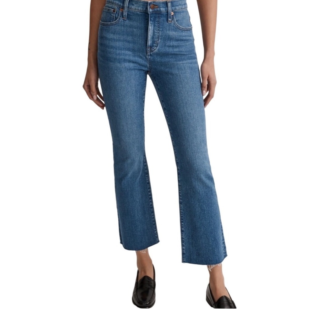 Madewell Skinny Flare Cropped Jeans High Rise Raw Hem Medium Wash Denim